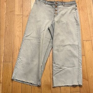 Tribal Jeans 4 Button Up Light Blue Audrey Midrise Wide Leg Crop Jeans